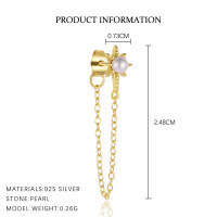 wholesale S925 Sterling Silver Eight-pointed Star Earrings With Round Beads And Zircon,。-E5090-Gold/Single 925 Silver