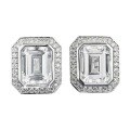 wholesale Metal material first, imported European and American style high-carbon diamond 8*10mm rectangular emerald cut earrings fully paved with diamonds-0-4
