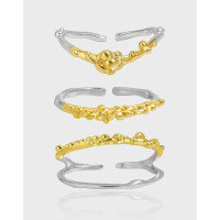 wholesale S925 Sterling Silver Original Niche Design Cold Tone Two-Tone Plated Irregular Line Texture Open Adjustable Ring for Women-JA813 model Adjustable opening