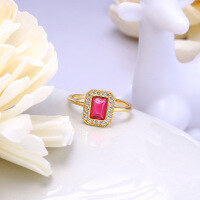 wholesale 925 Silver 20 New Small Fashion Retro Geometric Red Ruby Ring for Women Simple Factory Direct-Geometric Red Corundum Zircon Ring Size 17