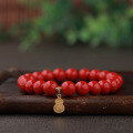 wholesale Gold-plated 925 Silver New Chinese Style Gourd Fu Character Hand-woven Emperor's Sand Bracelet with High-Content Cinnabar Beads-0-2