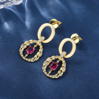 wholesale 925 sterling silver fully gold-plated with lab-grown ruby and sapphire convertible earrings for elegant women's wedding banquet jewelry-red