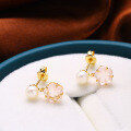 wholesale 925 Silver Spring New Sakura Set Pink Crystal Natural Pearl Fringe Earrings for Women, Hypoallergenic-0-3