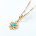 wholesale S925 Silver with 10K Gold Plating, Japanese and Korean New Style Natural Turquoise Pendant Intricately Set with Colored Gems, Exquisite Vintage Necklace-0-3