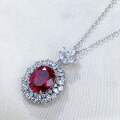 wholesale Metal: 925 Sterling Silver Zhu Zhifan New Simulated Pigeon Blood Red 10*12mm Oval Necklace for Women, Classic and Simple Fashion Style-0-1