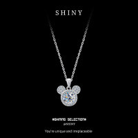 S925 Sterling Silver Mickey Mouse Pendant Necklace with Moissanite, Minimalist Design-S925 sterling silver + 50 points white moissanite