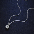 S925 Silver Pendant with 1-Carat Moissanite Women's Fashion Luxury Square-Cut Pagoda Necklace-0-1