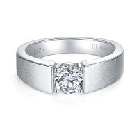 wholesale 18K White Gold Plated Silver 1 Carat Moissanite Diamond Ring with Colored Diamonds, Brushed Finish, Men's Wedding Band, Couple's Diamond Ring-1 carat (no restocking after sale)  26# (US size 11.5)