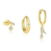 wholesale S925 Sterling Silver Geometric Musical Note Zircon Earrings For Women, Minimalist, Fashionable, And Versatile-Single three-piece set 925 silver