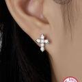 wholesale S925 Sterling Silver Cross Stud Earrings with Diamond Inlay, Trendy and Fashionable High-End Retro Jewelry-0-3