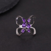 wholesale S925 silver butterfly-shaped original design natural topaz ring with inlaid amethyst, dark gothic style couple rings-Natural Amethyst Ring  US size 6 (domestic size 13)