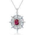 wholesale S925 Sterling Silver Ruby Natural Stone Zircon Sunflower Eight-Pointed Star Pendant Necklace for Women, High-End Sense Sterling Silver Collarbone Chain-0-0