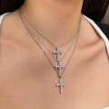 wholesale S925 Sterling Silver European and American Cross Pendant Necklace for Women, Minimalist and Versatile with Zirconia Collarbone Chain-0-0