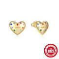 wholesale 925 Sterling Silver New Heart-shaped Colorful Diamond Enamel Drop Earrings,-0-5