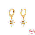 wholesale S925 Sterling Silver Diamond Snowflake Drop Hoop Earrings, French Style Hot Sale Office Wear Accessories-0-5