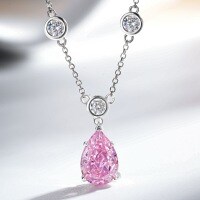 S925 Silver Necklace with Drop Bubble Pendant and Radiant Cut Aquamarine-Imported Pink - XL018  925 Silver
