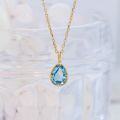 wholesale "Metal material, natural sky blue topaz birthstone jewelry, lightweight luxury, niche and minimalist double-sided pendant necklace"-0-0