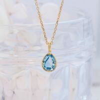 wholesale "Metal material, natural sky blue topaz birthstone jewelry, lightweight luxury, niche and minimalist double-sided pendant necklace"-Natural Sky Blue Topaz Drop Necklace>925 Silver