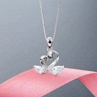 wholesale S925 Sterling Silver Double Swan Pendant Women's Korean Style Minimalist Design High-end Silver Necklace Jewelry Wholesale-003784-[Pendant without chain] 925 silver