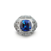 wholesale 925 Silver Gold Plated High Carbon Diamond Synthetic Sapphire Edwardian Antique Cushion Cut Ring-Cultured spinel  110 catties or less US size 6 (Hong Kong size 12-13 EU size 52) Ring length approximately 52mm
