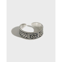 wholesale S925 Sterling Silver Korean Style Personalized Versatile Vintage Olive Leaf Open Adjustable Ring for Women-Vintage Silver [No. 13/Adjustable] &gt; Opening adjustable