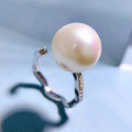 wholesale S925 Silver European and American Minimalist Geometric Open Ring with 14mm Shell Pearl, Aloof Style Band-0-1