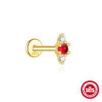 wholesale S925 Sterling Silver Geometric French-style Flat Head Threaded Ear Bone Piercing with Sparkling Colorful Diamonds-Single gold #4