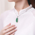 wholesale S925 Sterling Silver Natural Green Chalcedony Bean Pod Pendant, Ethereal Ice Green Chalcedony, Versatile Bean Design Mother's Day Necklace-0-2