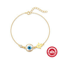 wholesale 925 Sterling Silver Hand Charm Evil Eye Blue Bead Creative BraceletINS-Gold 925 silver