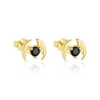 wholesale S925 Sterling Silver Animal Black Zircon Light Luxury Earrings, Women's Fashion Retro Trendy Minimalist Earrings-E5114-Gold/Pair 925 Silver