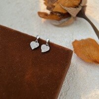 wholesale 999 Sterling Silver Inlaid Heart Earrings for Women, Small and Luxurious, Stylish and Elegant with Fringe Design-Sterling silver