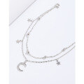 wholesale 925 Sterling Silver Double Layer Star Moon Bracelet for Women, Ins Sweet Fresh and Minimalist Niche Design, Best Friend Luxury High-End Feeling Hand Accessory-0-1