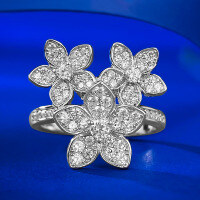 wholesale S925 Silver Blossom Cluster Three-Flower Ring for Women, European and American French Style Fashion Versatile Design, Mu Jing Jewelry New Collection-R633 Three Flower Ring Size 9