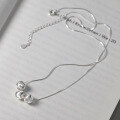 wholesale S925 Sterling Silver Exquisitely Simple Ins-style Designed Three Cat's Eye Beads Serpentine Chain Necklace Y01728-0-0