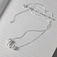 wholesale S925 Sterling Silver Exquisitely Simple Ins-style Designed Three Cat's Eye Beads Serpentine Chain Necklace Y01728-S925 Silver Necklace 925 Silver
