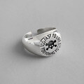 wholesale S925 Sterling Silver HJZ1028 Korean Style Personality Silver Ring INS Retro Design Wide Skull Head Adjustable Open Ring for Women-0-0