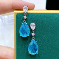 wholesale Sterling Silver Synthetic Paraiba 10*14 Teardrop Ins Simple Live Streaming Best-Selling Earrings-0-3