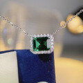 wholesale S925 Sterling Silver Wholesale Women's Emerald Cut Multicolor Gemstone Square Full Diamond Collarbone Necklace-0-3