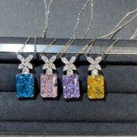 wholesale 925 Sterling Silver Women's Necklace HW Same Style Square Ice Cut Pendant High Carbon Diamond Zircon Collarbone Chain Factory Direct-Yellow Diamond-XL078 925 Silver