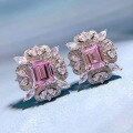 wholesale S925 Sterling Silver with Yellow and Pink Diamonds 7*9mm Emerald Cut Full Diamond Lavishly Set Butterfly Earrings-0-1
