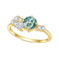 wholesale S925 Sterling Silver Natural Moss Agate Ring Colorfast Cross-Border Wholesale Live Stream Gemstone Ring-Natural Water Grass Agate Ring 6 US Size 6