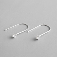 wholesale S925 Sterling Silver U-shaped Korean Long Ear Thread Earrings with Minimalist Micro-set Zirconia, Versatile for Women-Silver 925 silver