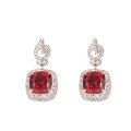 wholesale S925 silver plated with 18k gold, 8mm lab-grown ruby in vintage premium cushion cut stud earrings for women-0-4