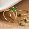 wholesale S925 sterling silver emerald fashion ring, minimalist French-style band, niche versatile pinky ring hand accessory-0-3