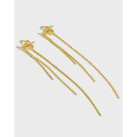 wholesale S925 Sterling Silver YH374 Korean Version INS Minimalist Elegant Flat Bead Long Drop Earrings for Women, Student Silver Ear Jewelry-18K gold>925 silver