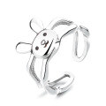 wholesale S925 Sterling Silver Korean-style minimalist double-layer hollow line cute rabbit design Year of the Rabbit open ring-0-4