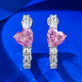 wholesale Metal material first: A pair of shiny new jewelry pink diamond aqua heart stud earrings, hoop style-0-0