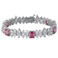 Sterling Silver Victoria Floral Bracelet with Pink Emerald Moissanite-0-3
