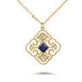 wholesale 18K Gold Yili Jewelry Fashion Trendy Niche Versatile Luxury Style Hollow Blue Sapphire Full-Cut Diamond Necklace-0-4