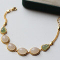 wholesale 925 Silver Natural Hetian Jade White Jade "Qing Shui" Gourd Bracelet with Enamel Accents and White Jade Cabochon Bracelet-0-1